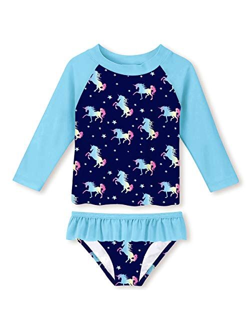 UNIFACO Toddler Girls Swimsuit Rashguard Set Summer Beach Breathable Tankini with UPF 50+ Sun Protection 2-8T