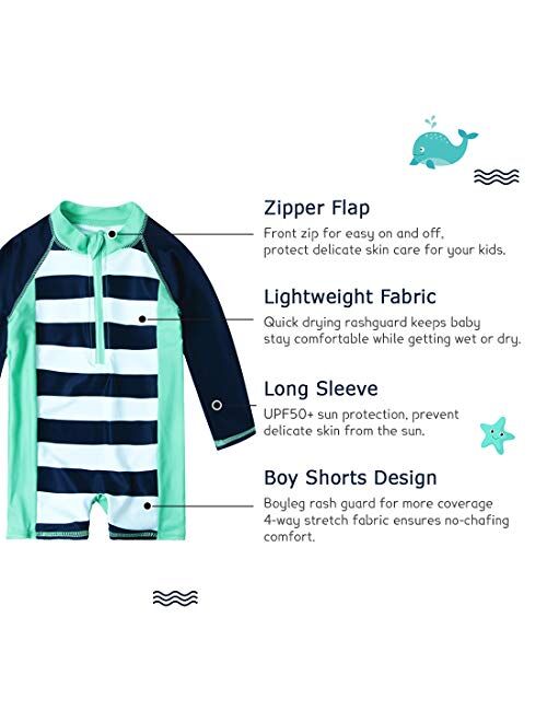 uideazone Baby Toddler Boys Girls Zipper Rash Guard Swimsuit UPF 50+ One Piece Beach Swimwear Bathing Suits 6-36 Months