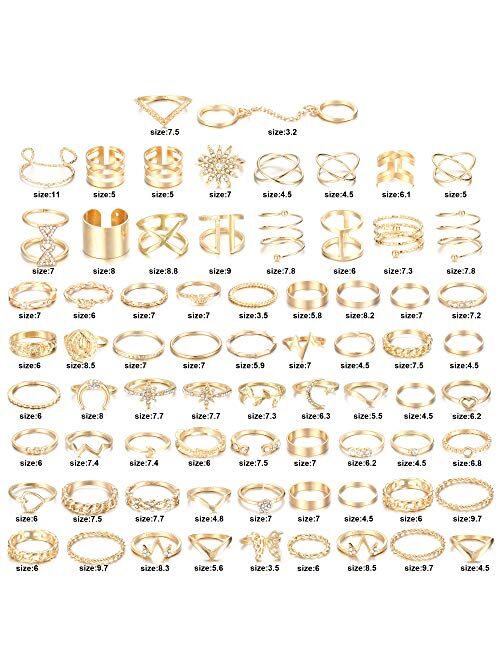 JOERICA 70PCS Knuckle Rings for Women Stackable Joint Midi Finger Ring Set