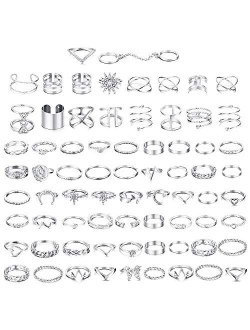 JOERICA 70PCS Knuckle Rings for Women Stackable Joint Midi Finger Ring Set