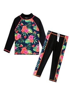 BAOHULU Girls Swimsuit Two Piece Tankini UPF 50+ UV Protective Rash Guard Set 3-12 Years