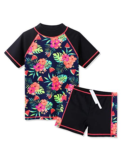 BAOHULU Girls Swimsuit Two Piece Tankini UPF 50+ UV Protective Rash Guard Set 3-12 Years