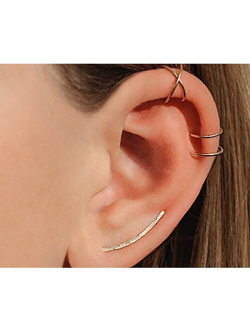 Ear Climber - Dainty Hammered Ear Crawler Simple Minimalist 14k Gold Filled Ear Climbers