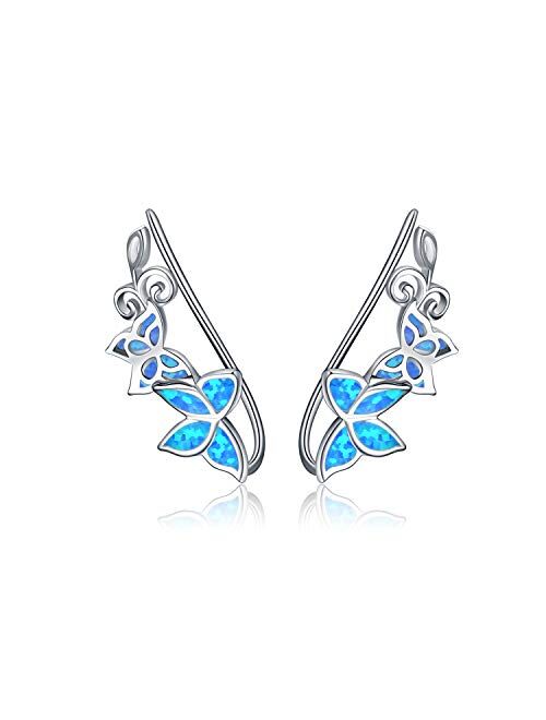 WINNICACA Sterling Silver Crawler Earrings Climber Earrings Created Opal Ear Crawler Earrings for Women Turquoise Earrings Butterfly Earrings /Turtle Earrings