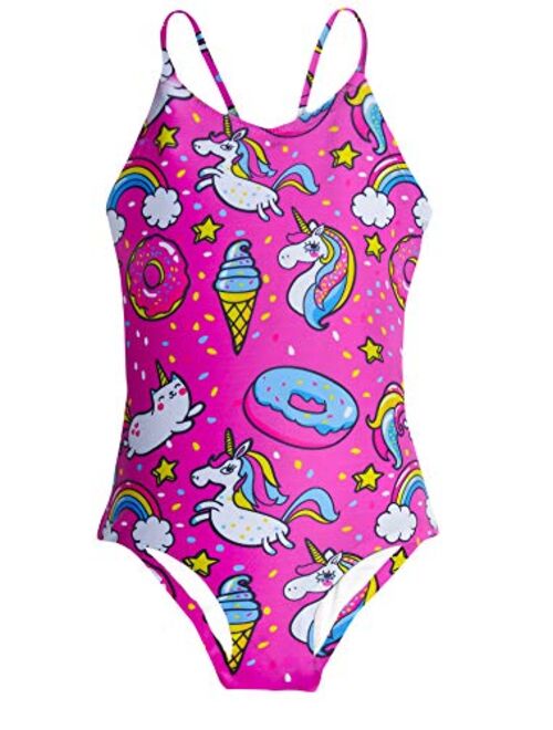 AIDEAONE Girls Swimsuit 3-10 Years One Piece Bathing Suit Quick Dry Beach Swimwear