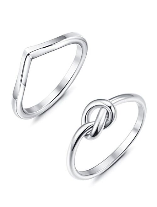 JOERICA 2 Pcs Stainless Steel Engagement Rings for Women Silver Thumb Love Knot Ring Size 4-10