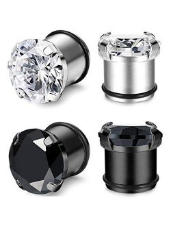 JOERICA 2 Pairs Stainless Steel Ear Gauges CZ Plugs Tunnel Ear Expander Stretcher Piercing