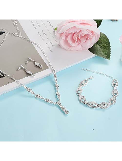 JOERICA Rhinestone Bridesmaid Set for Women Bridal Jewelry Sets Necklace Bracelet Earrings Set Gifts Fit with Wedding Dress