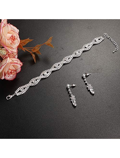 JOERICA Rhinestone Bridesmaid Set for Women Bridal Jewelry Sets Necklace Bracelet Earrings Set Gifts Fit with Wedding Dress