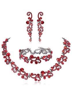 JOERICA Rhinestone Necklace and Earrings Set for Women Wave Flower Fashion Costume Jewelry