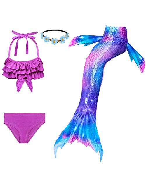 Familycrazy Mermaid for Swimming Girls Swimsuit Princess Bikini Set Bathing Suit Swimmable Costume (No Monofin)