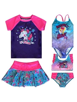 Dreamwave Toddler and Big Girl Swimsuit Set: Rash Guard Tankini Skort One-Piece