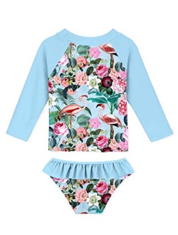 uideazone Little Girls 2-Piece Swimsuit Set Long Sleeve Rash Guard Bathing Suit with UPF 50+ Sun Protection