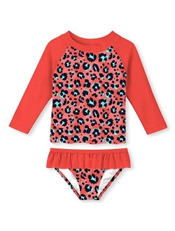 uideazone Little Girls 2-Piece Swimsuit Set Long Sleeve Rash Guard Bathing Suit with UPF 50+ Sun Protection