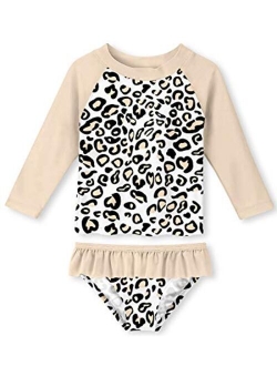 uideazone Little Girls 2-Piece Swimsuit Set Long Sleeve Rash Guard Bathing Suit with UPF 50+ Sun Protection