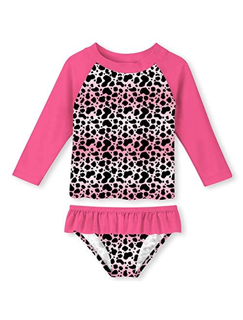 uideazone Little Girls 2-Piece Swimsuit Set Long Sleeve Rash Guard Bathing Suit with UPF 50+ Sun Protection