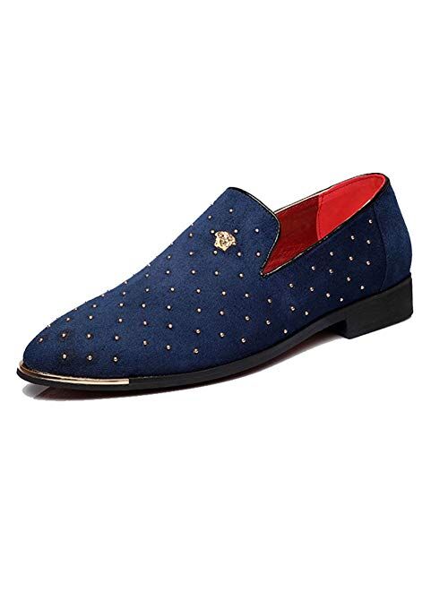 CMM Men's Pointed Toe Rivet Dress Shoes Glitter Loafers Plus Size