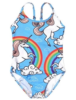 Girls Unicorn Swimsuits One Piece Swimwear Bathing Suits Rash Guard UPF 50