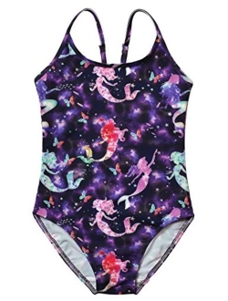 Girls Unicorn Swimsuits One Piece Swimwear Bathing Suits Rash Guard UPF 50