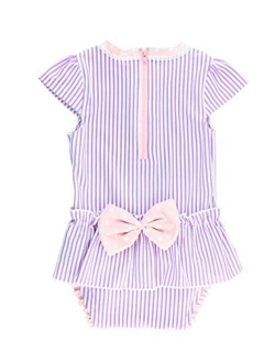 Infant/Toddler Girls Peplum Short Sleeve One Piece Swimsuit UPF 50  Sun Protection