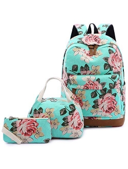 Abshoo Canvas Dot Backpack Cute Teen Girls Backpacks Set 3 Pcs School Bookbags