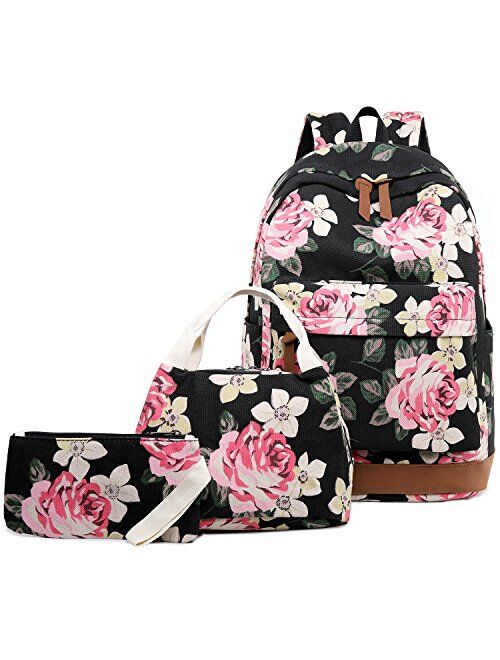 Abshoo Canvas Dot Backpack Cute Teen Girls Backpacks Set 3 Pcs School Bookbags