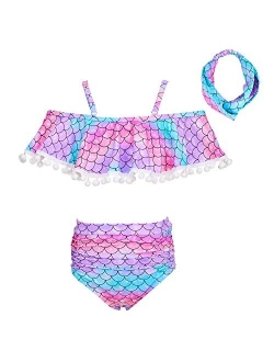 MHJY Girl Swimsuit 2-Piece Swimwear Bikini Tankini Set Beachwear Bathing Suits with Headband