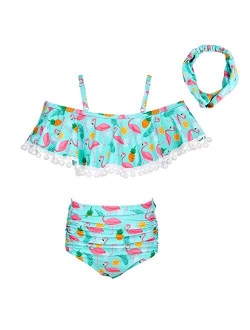 MHJY Girl Swimsuit 2-Piece Swimwear Bikini Tankini Set Beachwear Bathing Suits with Headband