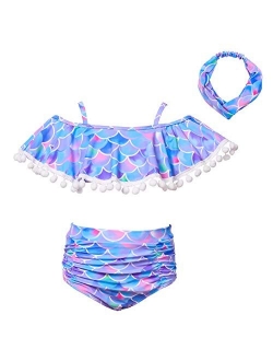 MHJY Girl Swimsuit 2-Piece Swimwear Bikini Tankini Set Beachwear Bathing Suits with Headband