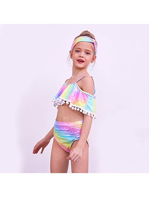 MHJY Girl Swimsuit 2-Piece Swimwear Bikini Tankini Set Beachwear Bathing Suits with Headband