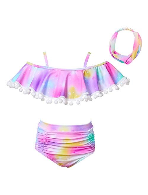 MHJY Girl Swimsuit 2-Piece Swimwear Bikini Tankini Set Beachwear Bathing Suits with Headband