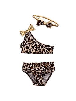 2Pcs Set Toddler Baby Girl Swimsuit Floral Leopard Ruffle Swimwear Bikini Tankini Sunsuit