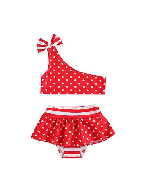 2Pcs Set Toddler Baby Girl Swimsuit Floral Leopard Ruffle Swimwear Bikini Tankini Sunsuit