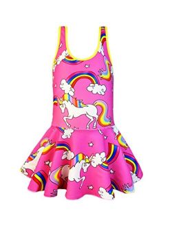 KuKiee Girls One Piece Rainbow Unicorn Swimsuit Stars Print Swimwear Bathing Suit