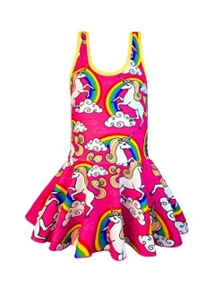 KuKiee Girls One Piece Rainbow Unicorn Swimsuit Stars Print Swimwear Bathing Suit