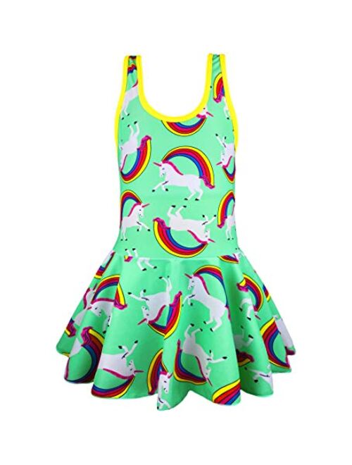 KuKiee Girls One Piece Rainbow Unicorn Swimsuit Stars Print Swimwear Bathing Suit