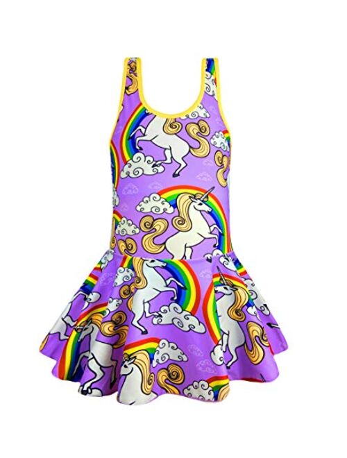 KuKiee Girls One Piece Rainbow Unicorn Swimsuit Stars Print Swimwear Bathing Suit