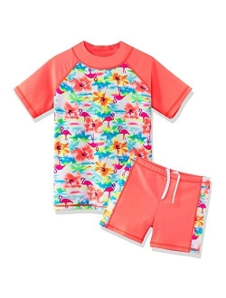 Girls Two Piece Swimsuit Floral UPF 50+ Rash Guard Set Kids Swimwear