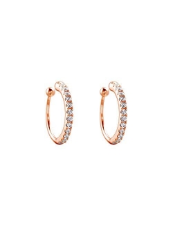 Dainty Crystal Ear Cuffs No Piercing Small Hoop Earrings Sterling Silver CZ Cartilage Wrap Climber Huggies 11mm for Women Girls Rose Gold