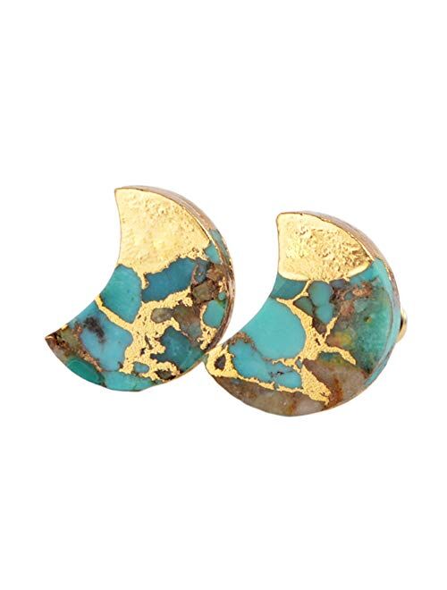 ZENGORI 1 Pair Gold Plated Copper Natural Turquoise Post Stud Earrings for Women