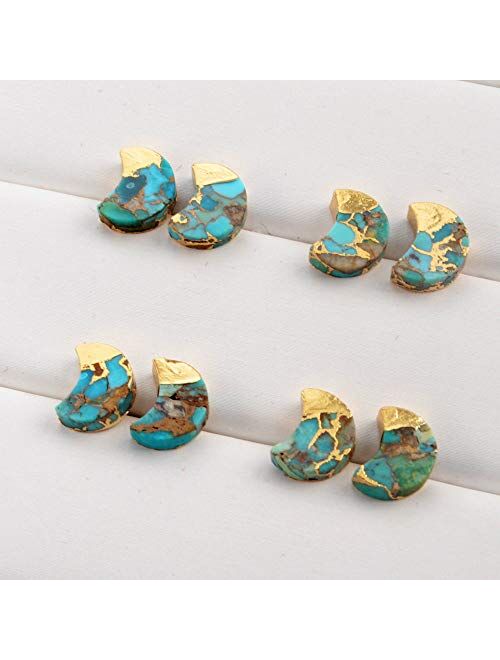 ZENGORI 1 Pair Gold Plated Copper Natural Turquoise Post Stud Earrings for Women