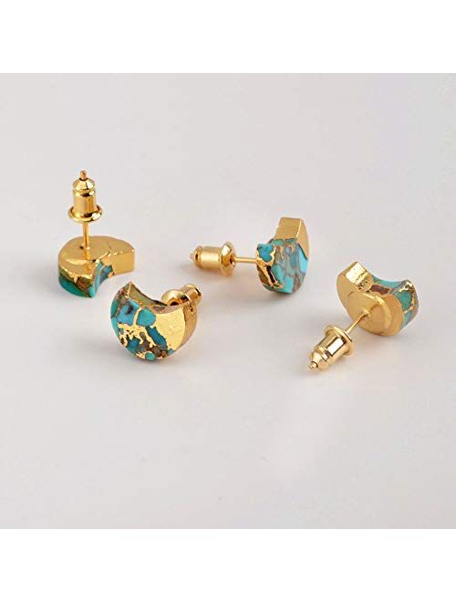 ZENGORI 1 Pair Gold Plated Copper Natural Turquoise Post Stud Earrings for Women