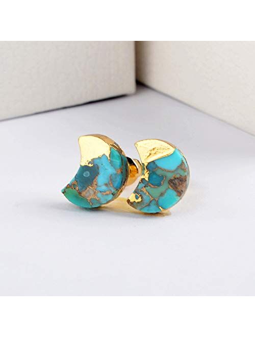 ZENGORI 1 Pair Gold Plated Copper Natural Turquoise Post Stud Earrings for Women