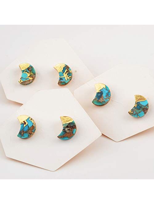 ZENGORI 1 Pair Gold Plated Copper Natural Turquoise Post Stud Earrings for Women