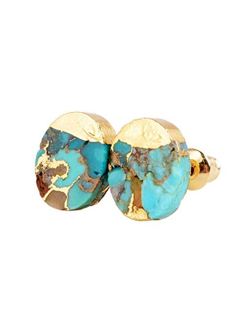 ZENGORI 1 Pair Gold Plated Copper Natural Turquoise Post Stud Earrings for Women