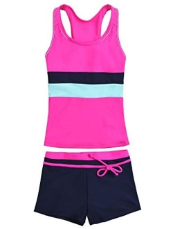 Uhnice Girls Swimsuit Two Piece Tankini Swimwear with Boyshort