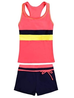 Uhnice Girls Swimsuit Two Piece Tankini Swimwear with Boyshort