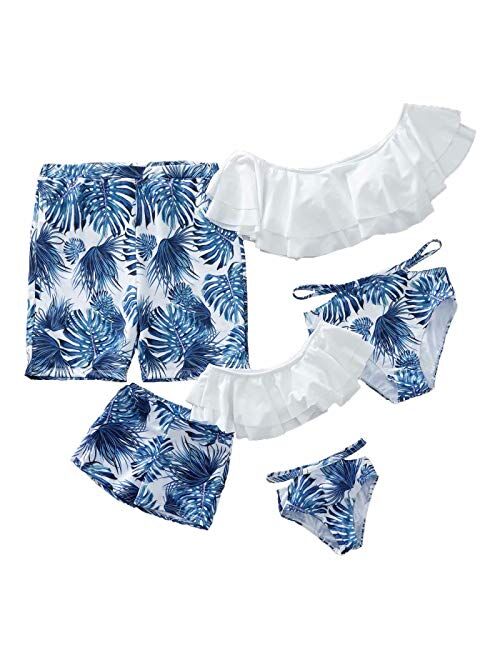 IFFEI Family Matching Swimwear Two Pieces Bikini Set Newest Printed Ruffles Mommy and Me Bathing Suits