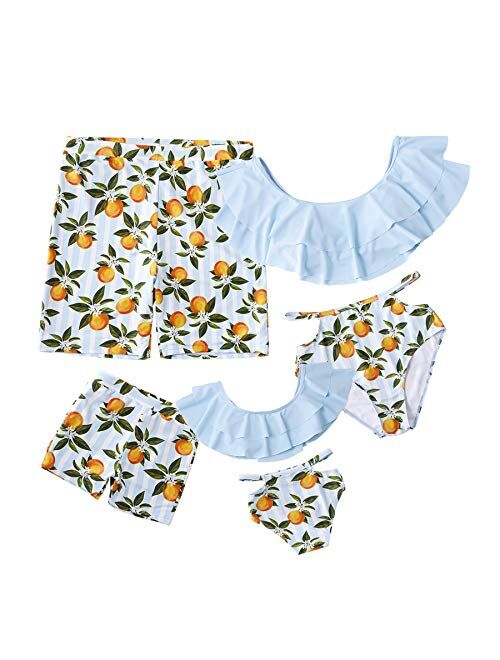 IFFEI Family Matching Swimwear Two Pieces Bikini Set Newest Printed Ruffles Mommy and Me Bathing Suits