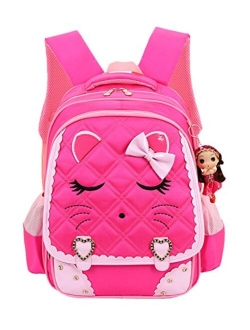 Cat Face Waterproof Girls Backpack Kids School Bookbag for Primary Students